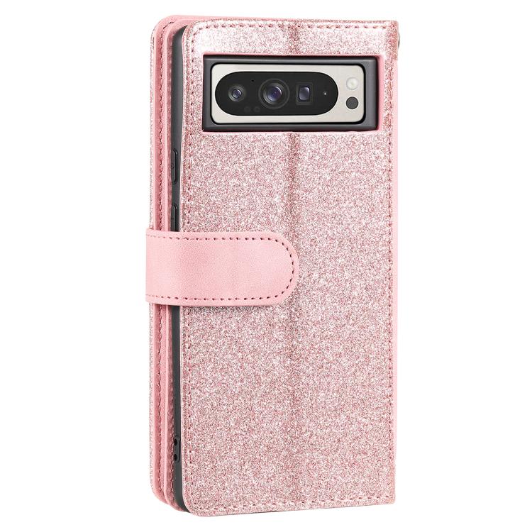 For Google Pixel 10 Pro XL Nine Card Zipper Bag Leather Phone Case with Lanyard(Rose Gold) - Google Cases by buy2fix | Online Shopping UK | buy2fix