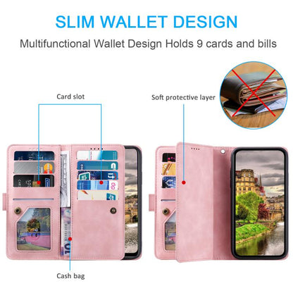 For Google Pixel 10 Pro XL Nine Card Zipper Bag Leather Phone Case with Lanyard(Rose Gold) - Google Cases by buy2fix | Online Shopping UK | buy2fix