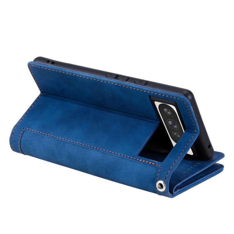 For Google Pixel 10 Pro XL Nine Card Zipper Bag Leather Phone Case with Lanyard(Blue) - Google Cases by buy2fix | Online Shopping UK | buy2fix