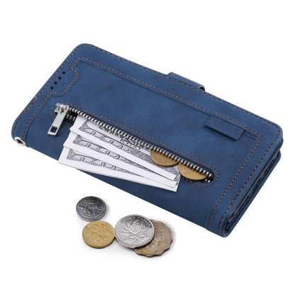 For Google Pixel 10 Pro XL Nine Card Zipper Bag Leather Phone Case with Lanyard(Blue) - Google Cases by buy2fix | Online Shopping UK | buy2fix