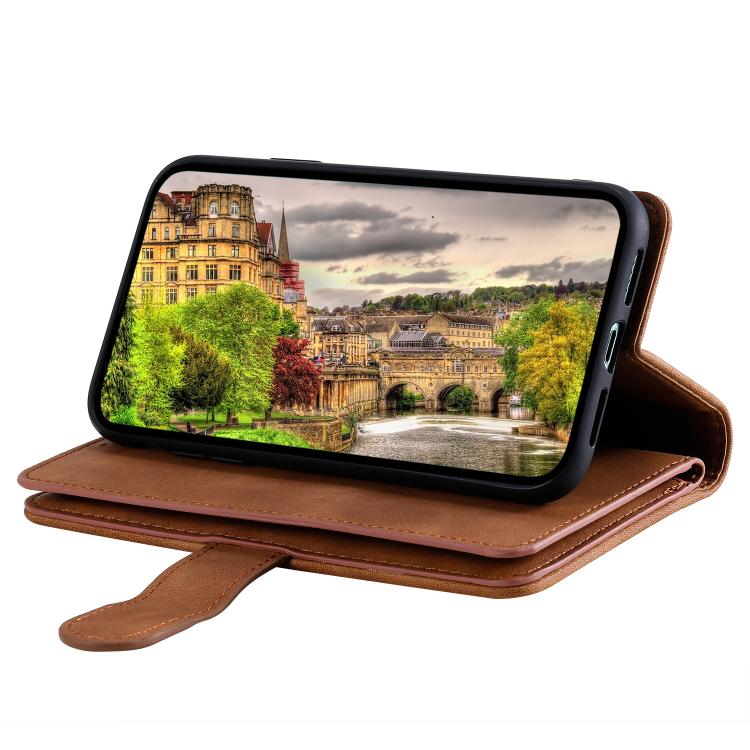 For Google Pixel 10 Pro XL Nine Card Zipper Bag Leather Phone Case with Lanyard(Brown) - Google Cases by buy2fix | Online Shopping UK | buy2fix