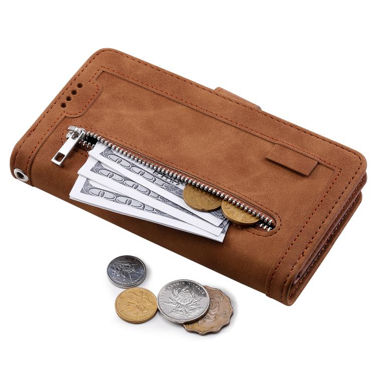 For Google Pixel 10 Pro XL Nine Card Zipper Bag Leather Phone Case with Lanyard(Brown) - Google Cases by buy2fix | Online Shopping UK | buy2fix