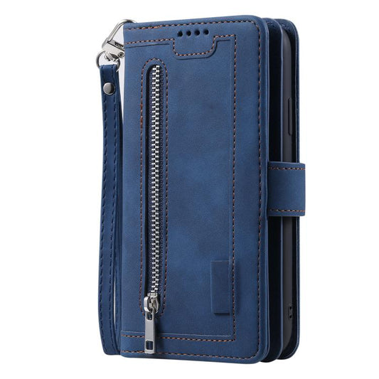 For Google Pixel 10 / 10 Pro Nine Card Zipper Bag Leather Phone Case with Lanyard(Blue) - Google Cases by buy2fix | Online Shopping UK | buy2fix