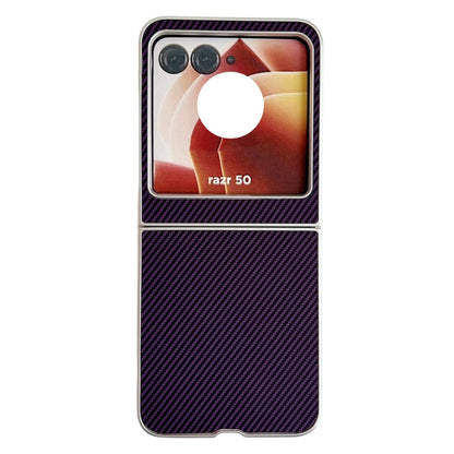 For Motorola Razr 50 Carbon Fiber Leather Grain Kevlar Folding Phone Case(Purple) by buy2fix