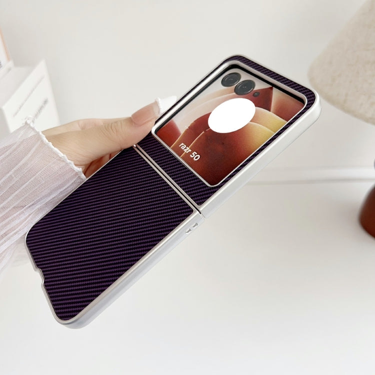 For Motorola Razr 50 Carbon Fiber Leather Grain Kevlar Folding Phone Case(Purple) by buy2fix