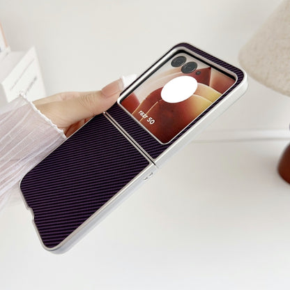 For Motorola Razr 50 Carbon Fiber Leather Grain Kevlar Folding Phone Case(Purple) by buy2fix