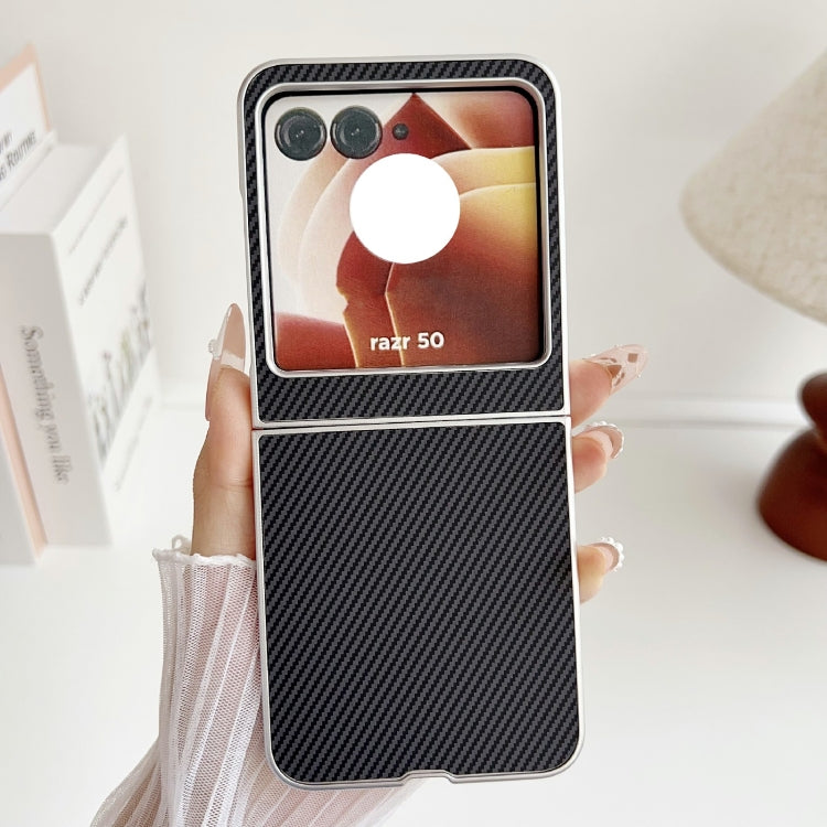 For Motorola Razr 50 Carbon Fiber Leather Grain Kevlar Folding Phone Case(Black) by buy2fix