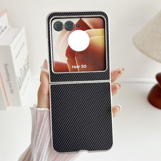 For Motorola Razr 50 Carbon Fiber Leather Grain Kevlar Folding Phone Case(Black) by buy2fix