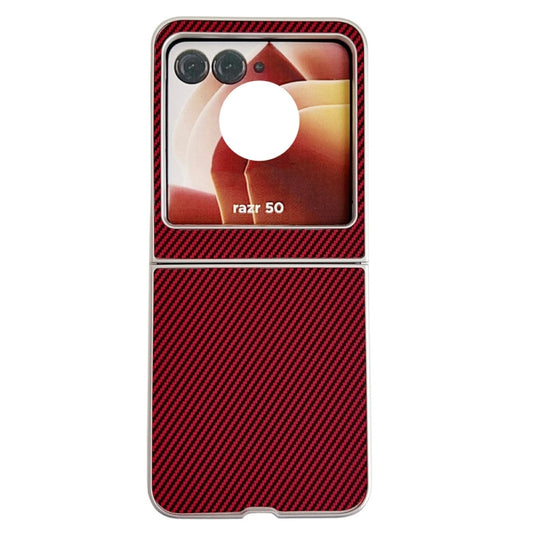 For Motorola Razr 50 Carbon Fiber Leather Grain Kevlar Folding Phone Case(Red) by buy2fix