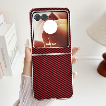 For Motorola Razr 50 Carbon Fiber Leather Grain Kevlar Folding Phone Case(Red) by buy2fix