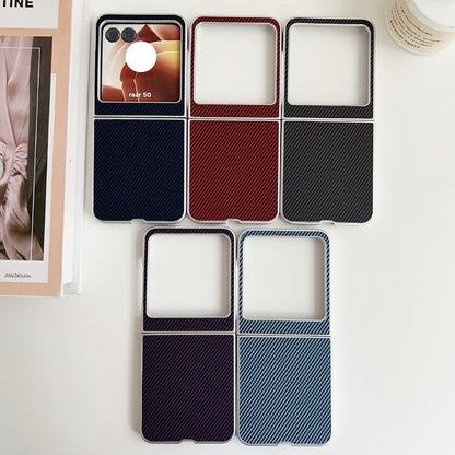 For Motorola Razr 50 Carbon Fiber Leather Grain Kevlar Folding Phone Case(Dark Blue) by buy2fix