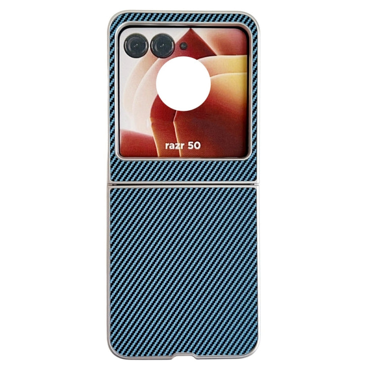 For Motorola Razr 50 Carbon Fiber Leather Grain Kevlar Folding Phone Case(Light Blue) by buy2fix