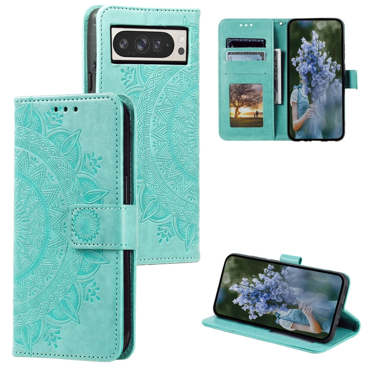 For Google Pixel 9 Pro XL Totem Flower Embossed Leather Phone Case with Lanyard(Green) by buy2fix