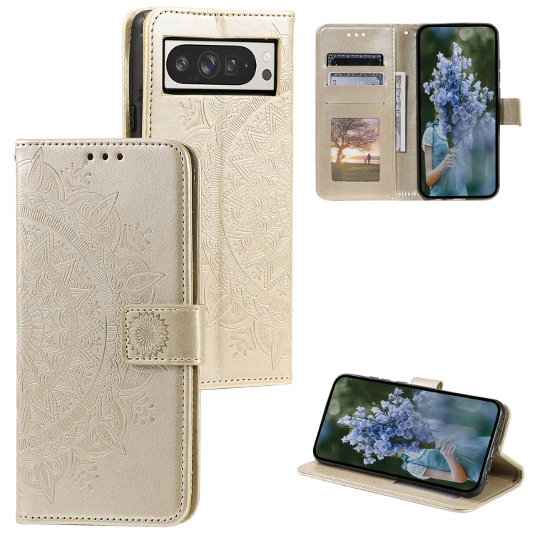 For Google Pixel 9 Pro XL Totem Flower Embossed Leather Phone Case with Lanyard(Gold) by buy2fix