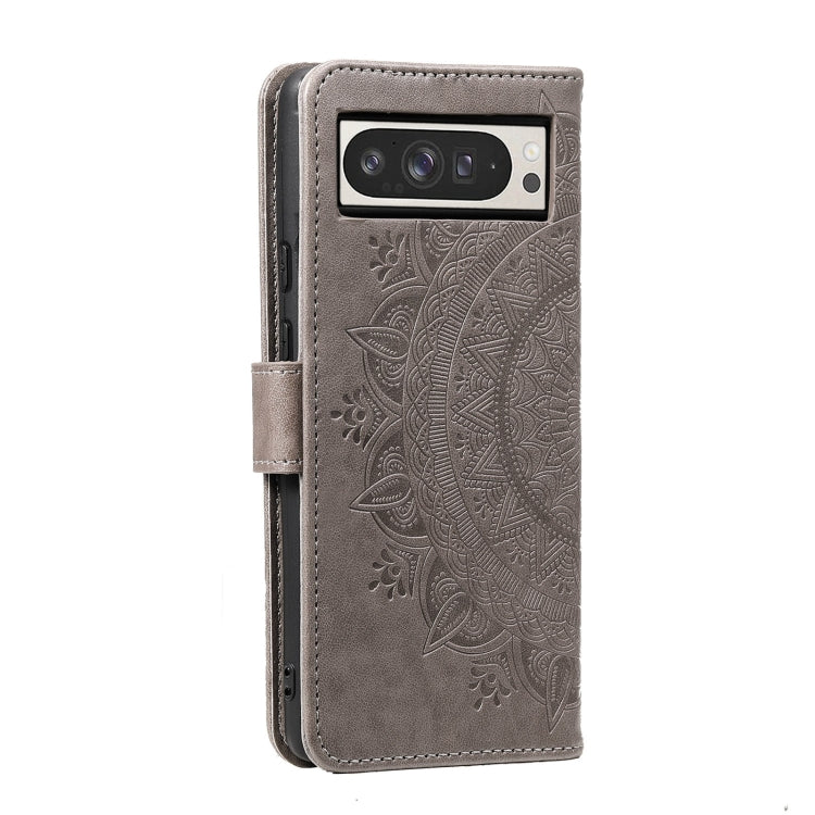 For Google Pixel 9 Pro XL Totem Flower Embossed Leather Phone Case with Lanyard(Grey) by buy2fix