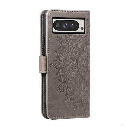 For Google Pixel 9 Pro XL Totem Flower Embossed Leather Phone Case with Lanyard(Grey) by buy2fix