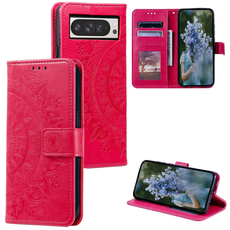 For Google Pixel 9 Pro XL Totem Flower Embossed Leather Phone Case with Lanyard(Red) by buy2fix