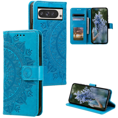 For Google Pixel 9 Pro XL Totem Flower Embossed Leather Phone Case with Lanyard(Blue) by buy2fix