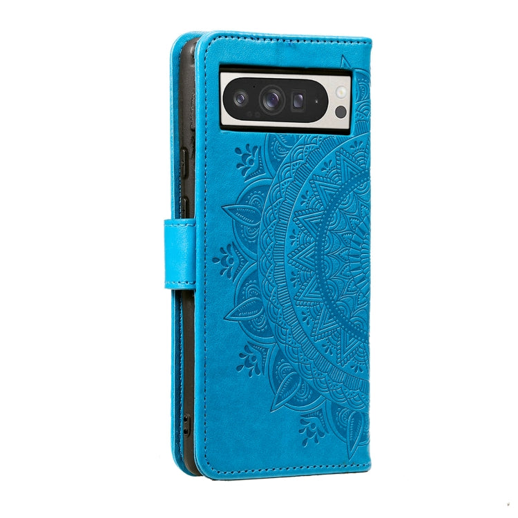 For Google Pixel 9 Pro XL Totem Flower Embossed Leather Phone Case with Lanyard(Blue) by buy2fix