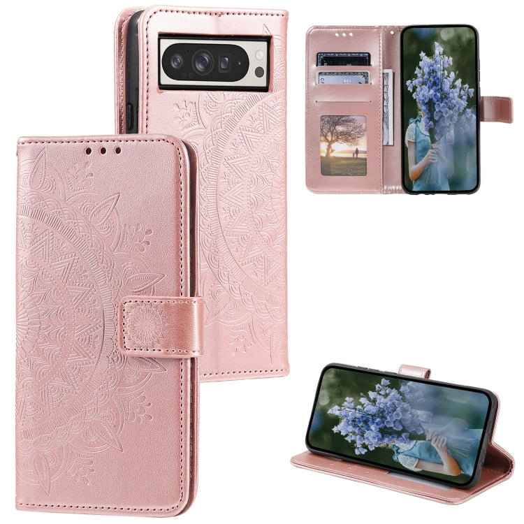 For Google Pixel 9 Pro XL Totem Flower Embossed Leather Phone Case with Lanyard(Rose Gold) by buy2fix