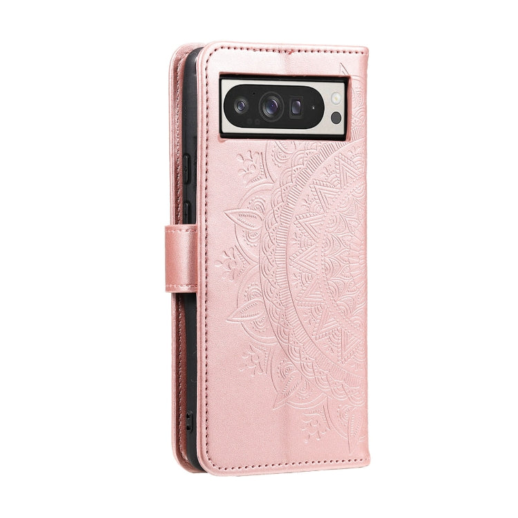 For Google Pixel 9 Pro XL Totem Flower Embossed Leather Phone Case with Lanyard(Rose Gold) by buy2fix