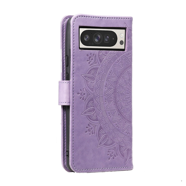 For Google Pixel 9 Pro XL Totem Flower Embossed Leather Phone Case with Lanyard(Purple) by buy2fix