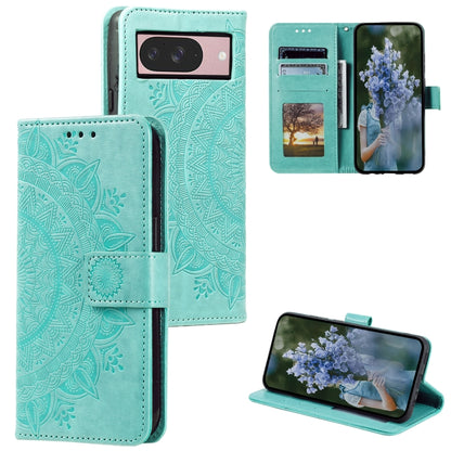 For Google Pixel 9 / 9 Pro Totem Flower Embossed Leather Phone Case with Lanyard(Green) by buy2fix