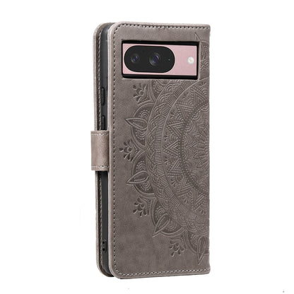 For Google Pixel 9 / 9 Pro Totem Flower Embossed Leather Phone Case with Lanyard(Grey) by buy2fix