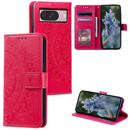 For Google Pixel 9 / 9 Pro Totem Flower Embossed Leather Phone Case with Lanyard(Red) by buy2fix