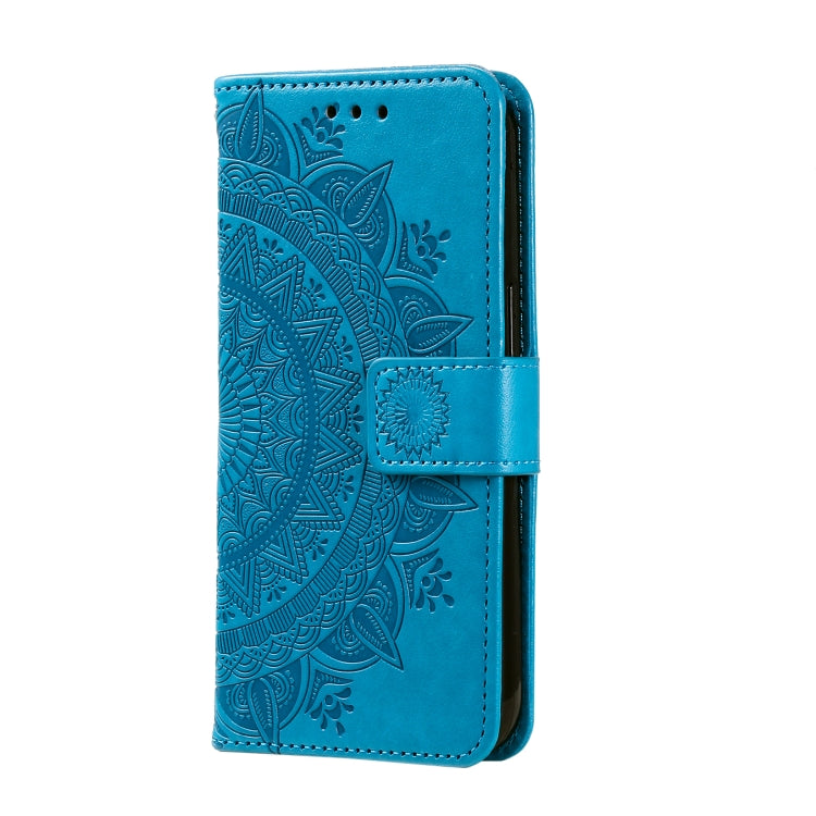 For Google Pixel 9 / 9 Pro Totem Flower Embossed Leather Phone Case with Lanyard(Blue) by buy2fix