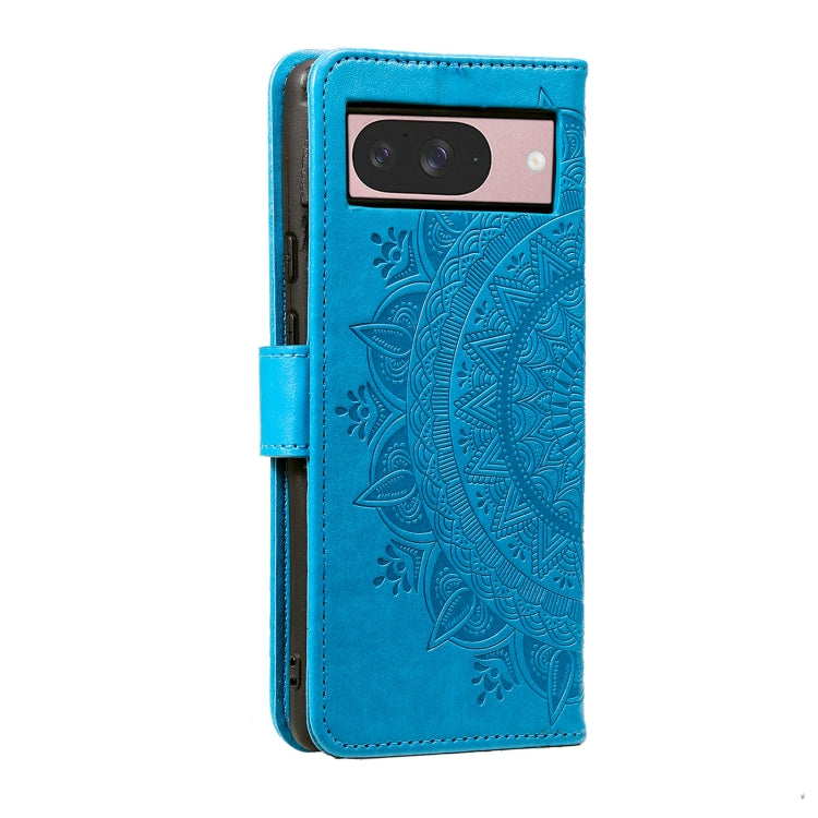 For Google Pixel 9 / 9 Pro Totem Flower Embossed Leather Phone Case with Lanyard(Blue) by buy2fix