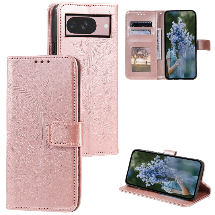For Google Pixel 9 / 9 Pro Totem Flower Embossed Leather Phone Case with Lanyard(Rose Gold) by buy2fix