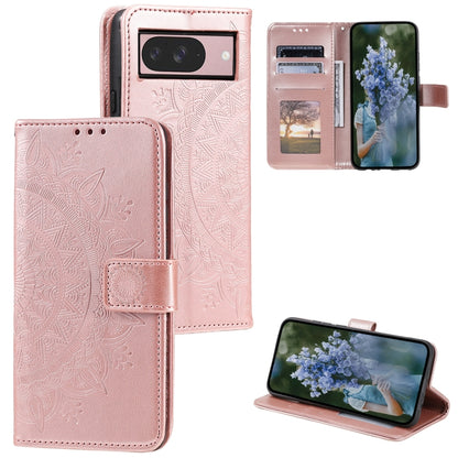 For Google Pixel 9 / 9 Pro Totem Flower Embossed Leather Phone Case with Lanyard(Rose Gold) by buy2fix