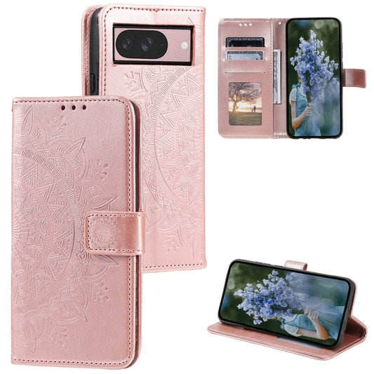 For Google Pixel 9 / 9 Pro Totem Flower Embossed Leather Phone Case with Lanyard(Rose Gold) by buy2fix
