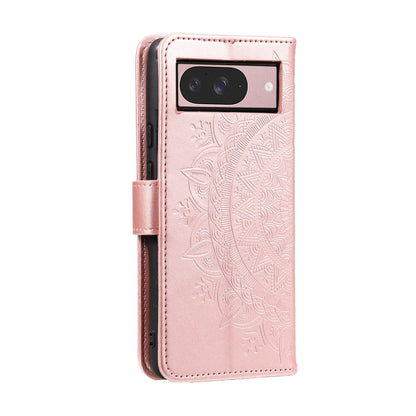 For Google Pixel 9 / 9 Pro Totem Flower Embossed Leather Phone Case with Lanyard(Rose Gold) by buy2fix