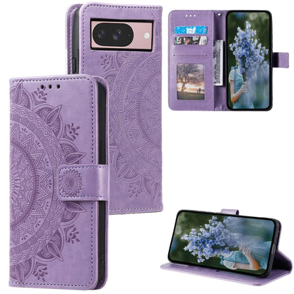 For Google Pixel 9 / 9 Pro Totem Flower Embossed Leather Phone Case with Lanyard(Purple) by buy2fix