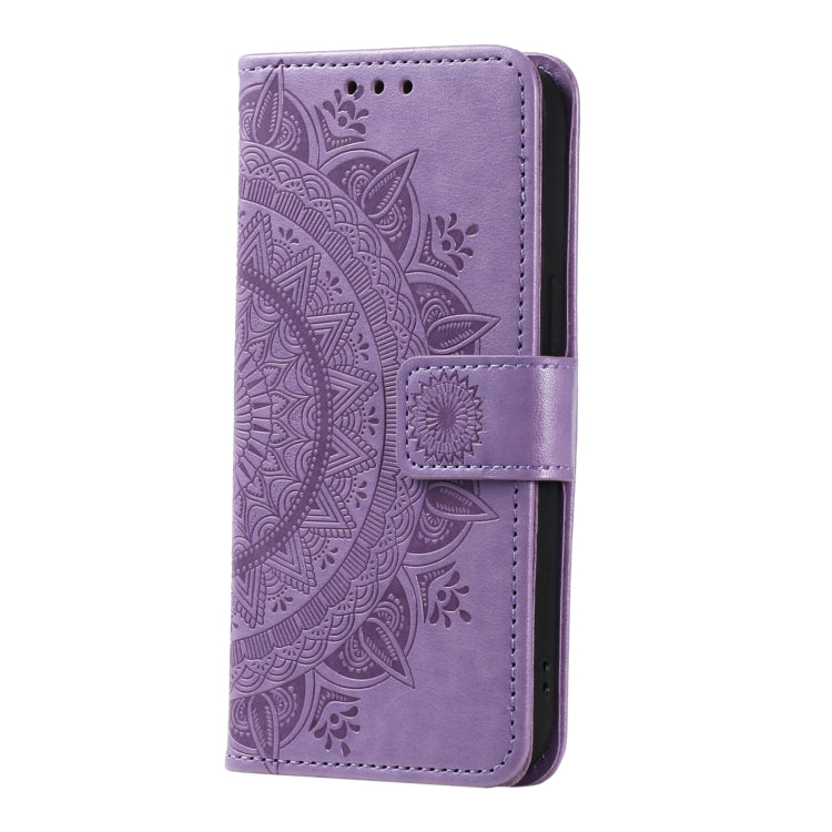 For Google Pixel 9 / 9 Pro Totem Flower Embossed Leather Phone Case with Lanyard(Purple) by buy2fix