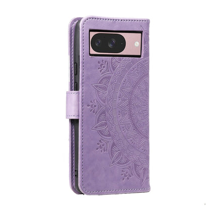 For Google Pixel 9 / 9 Pro Totem Flower Embossed Leather Phone Case with Lanyard(Purple) by buy2fix