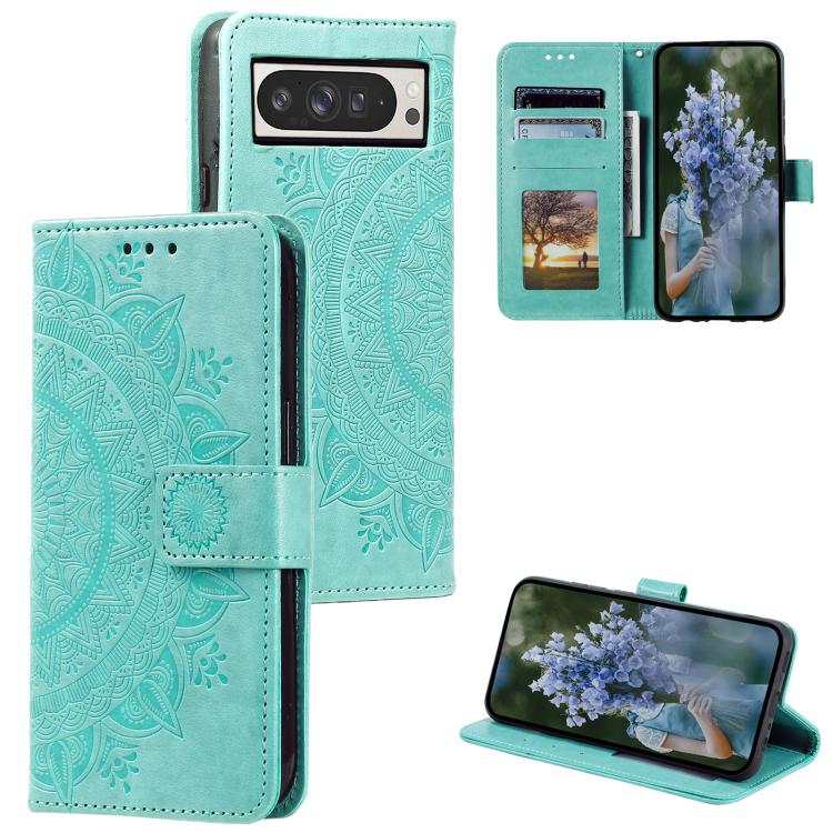 For Google Pixel 10 Pro XL Totem Flower Embossed Leather Phone Case with Lanyard(Green) - Google Cases by buy2fix | Online Shopping UK | buy2fix