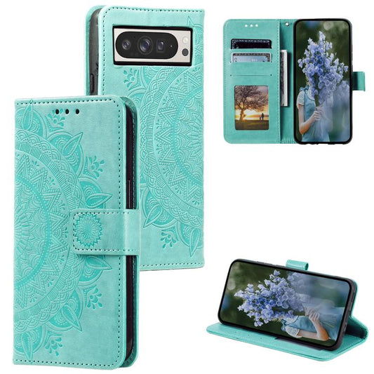 For Google Pixel 10 Pro XL Totem Flower Embossed Leather Phone Case with Lanyard(Green) - Google Cases by buy2fix | Online Shopping UK | buy2fix