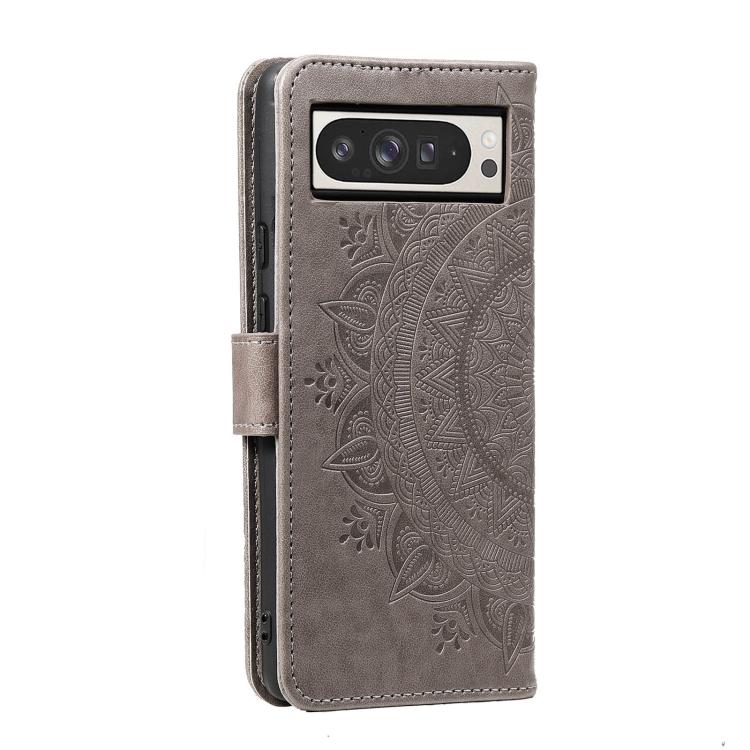 For Google Pixel 10 Pro XL Totem Flower Embossed Leather Phone Case with Lanyard(Grey) - Google Cases by buy2fix | Online Shopping UK | buy2fix