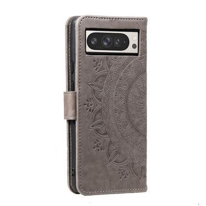 For Google Pixel 10 Pro XL Totem Flower Embossed Leather Phone Case with Lanyard(Grey) - Google Cases by buy2fix | Online Shopping UK | buy2fix