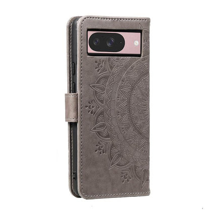 For Google Pixel 10 / 10 Pro Totem Flower Embossed Leather Phone Case with Lanyard(Grey) - Google Cases by buy2fix | Online Shopping UK | buy2fix