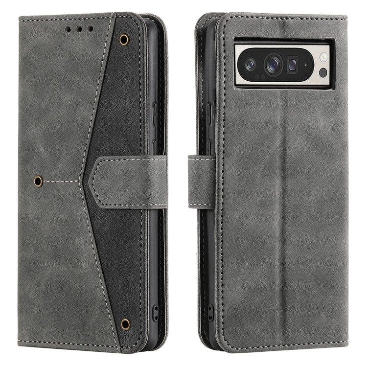 For Google Pixel 9 Pro XL Nail Skin Feel Stitching Calf Texture Leather Phone Case(Grey) by buy2fix