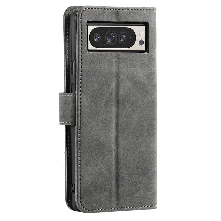 For Google Pixel 9 Pro XL Nail Skin Feel Stitching Calf Texture Leather Phone Case(Grey) by buy2fix