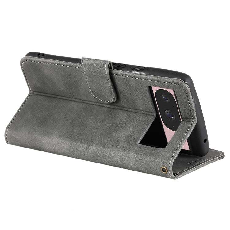 For Google Pixel 9 / 9 Pro Nail Skin Feel Stitching Calf Texture Leather Phone Case(Grey) by buy2fix