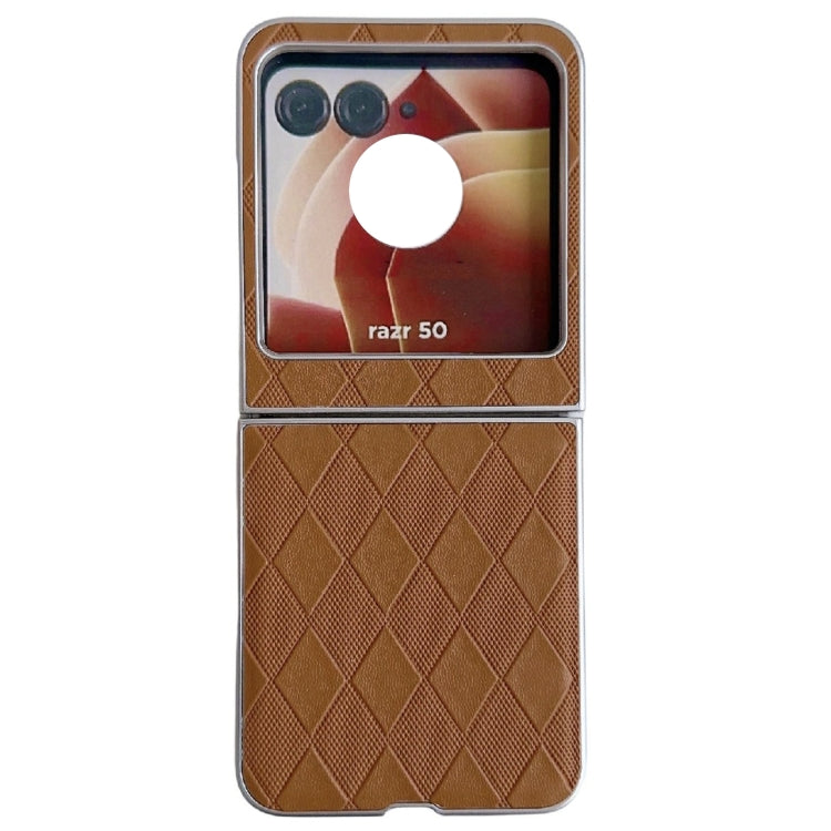 For Motorola Razr 50 Pearlescent Paint Diamond Shaped Checkered Leather Phone Case(Brown) by buy2fix