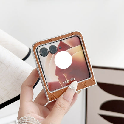 For Motorola Razr 50 Pearlescent Paint Diamond Shaped Checkered Leather Phone Case(Brown) by buy2fix