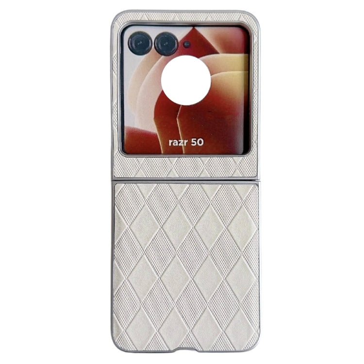 For Motorola Razr 50 Pearlescent Paint Diamond Shaped Checkered Leather Phone Case(Silver) by buy2fix