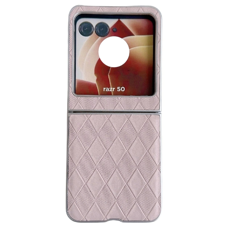 For Motorola Razr 50 Pearlescent Paint Diamond Shaped Checkered Leather Phone Case(Pink) by buy2fix